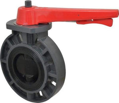 Simtech - 4" Pipe, Wafer Butterfly Valve - Lever Handle, PVC Body, EPDM Seat, 150 WOG, Polypropylene Disc, Stainless Steel Stem - All Tool & Supply