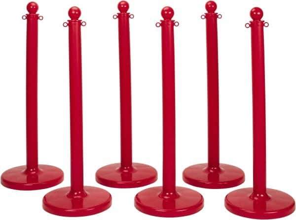 PRO-SAFE - 40" High, 2-1/2" Pole Diam, Warning Post - 14" Base Diam, Round Plastic Base, Red Plastic Post, For Outdoor Use - All Tool & Supply