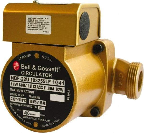 Bell & Gossett - 0.05 hp, 1 Phase, Bronze Housing, Noryl Impeller, Inline Circulator Pump - 115/230V Volt, 60 Hz Hz, 125 Max psi, 120V Motor - All Tool & Supply