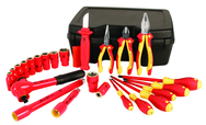 Insulated 1/2" Drive Inch Socket Set with 3/8" - 1" Sockets; 2 Extension Bars; 1/2" Ratchet; Knife; Slotted & Phillips; 3 Pliers/Cutters in Storage Box. 24 Pieces - All Tool & Supply