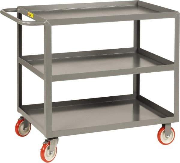 Little Giant - 1,200 Lb Capacity, 30" Wide x 48" Long x 35" High Service Cart - 3 Shelf, Steel, 2 Rigid/2 Swivel Casters - All Tool & Supply