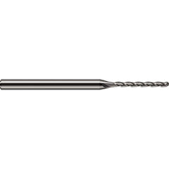 Ball End Mill: 0.062″ Dia, 0.75″ LOC, 3 Flute, Solid Carbide 2-1/2″ OAL, 1/8″ Shank Dia, 30 ° Helix, Uncoated, Single End