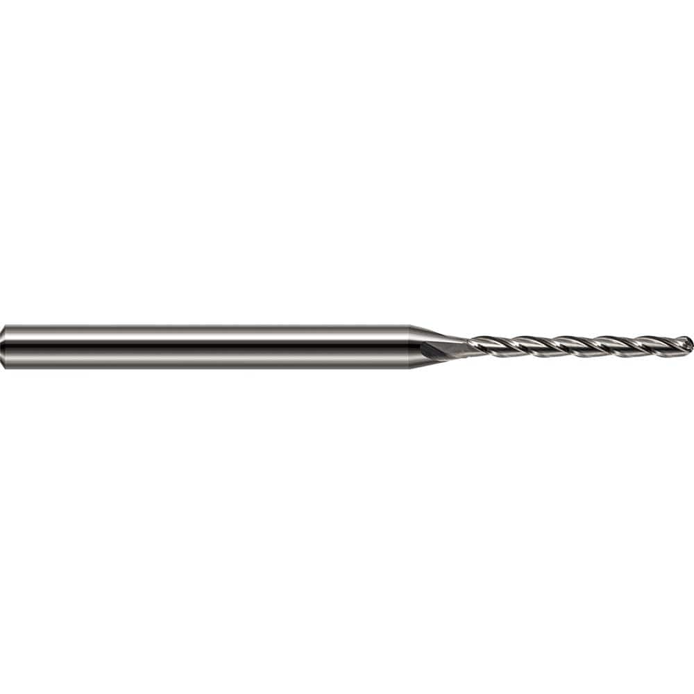 Ball End Mill: 0.031″ Dia, 0.47″ LOC, 3 Flute, Solid Carbide 2-1/2″ OAL, 1/8″ Shank Dia, 30 ° Helix, Uncoated, Single End