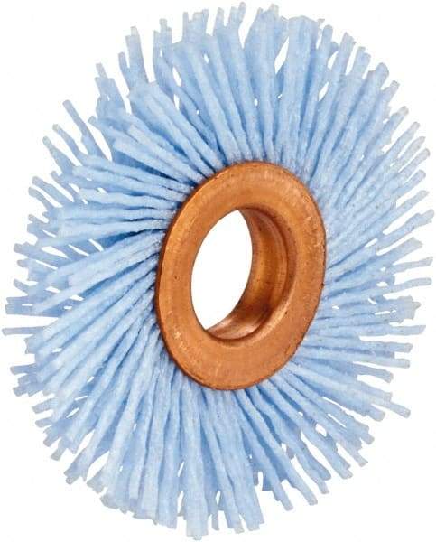 Tanis - 3" OD, 1/2" Arbor Hole, Crimped Nylon Wheel Brush - 3/8" Face Width, 7/8" Trim Length, 0.028" Filament Diam - All Tool & Supply