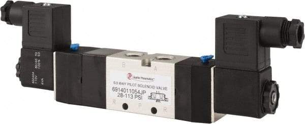 PRO-SOURCE - 1/4", 5/3 Way Double Stacking Solenoid Valve - 110 VAC, 0.76 CV Rate, 2.6" High x 8-1/2" Long - All Tool & Supply