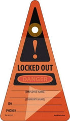 NMC - 7" High x 4" Long, LOCKED OUT - DANGER - EMPLOYEE NAME ___ COMPANY NAME ___ID#___PHONE#___, English Safety & Facility Lockout Tag - Tag Header: Danger, 1 Side, Orange Unrippable Vinyl - All Tool & Supply