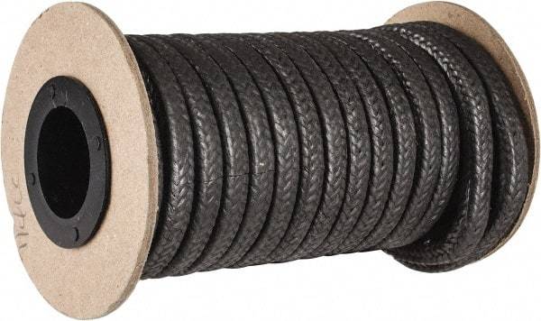 Made in USA - 1/4" x 19' Spool Length, Graphite Yarn Compression Packing - 3,500 Max psi, -450 to 6000° F, Dark Gray - All Tool & Supply