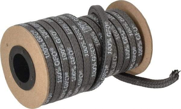 Made in USA - 1/4" x 19.7' Spool Length, 100% GFO Fiber Compression Packing - 1,900 Max psi, -400 to 550° F, Dark Gray - All Tool & Supply