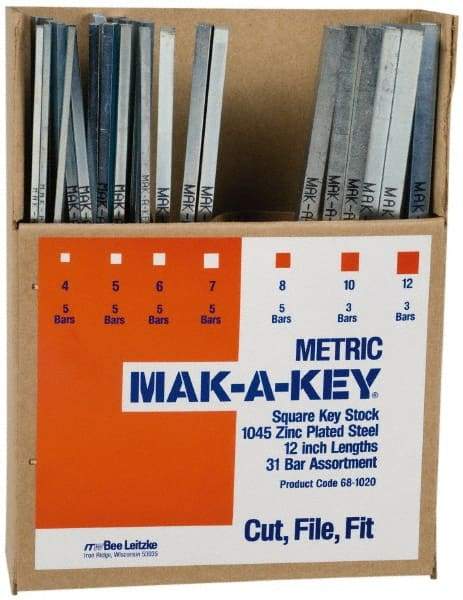 Value Collection - 12" Long, Zinc-Plated Key Stock Assortment - C1045 Steel - All Tool & Supply