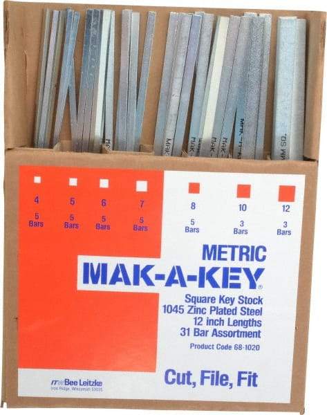 Made in USA - 12" Long, Zinc-Plated Key Stock Assortment - C1045 Steel - All Tool & Supply