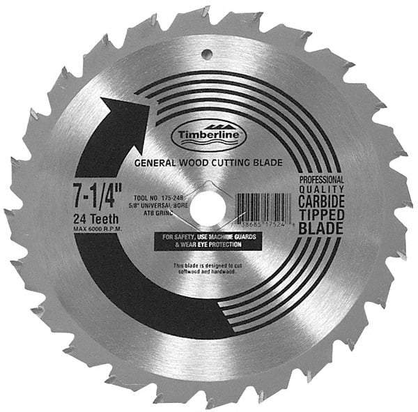 Amana Tool - 7-1/4" Diam, 5/8" Arbor Hole Diam, 24 Tooth Wet & Dry Cut Saw Blade - Carbide-Tipped, Combination Action, Diamond Arbor - All Tool & Supply