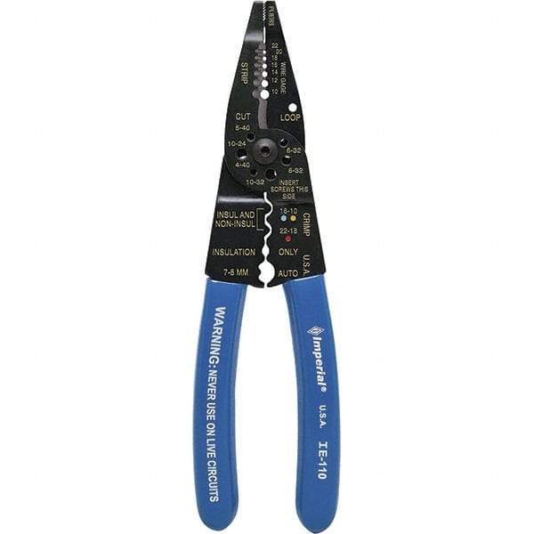 Imperial - 10 to 22 AWG Capacity Wire Stripper/Cutter/Crimper - 8-1/4" OAL, Hardened Steel with Cushion Grip Handle - All Tool & Supply