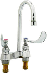 T&S Brass - Faucet Mount, Deck Mount Faucet without Spray - Two Handle, Wrist Blade Handle, Rigid Gooseneck Spout, No Drain - All Tool & Supply