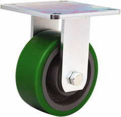 Hamilton - 5" Diam x 2" Wide x 6-1/2" OAH Top Plate Mount Rigid Caster - Polyurethane Mold onto Cast Iron Center, 900 Lb Capacity, Sealed Precision Ball Bearing, 5 x 5-1/2" Plate - All Tool & Supply