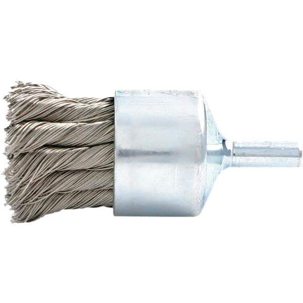 Brush Research Mfg. - 1.13" Brush Diam, Knotted, End Brush - 1/4" Diam Steel Shank, 20,000 Max RPM - All Tool & Supply