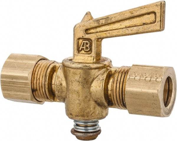 Parker - 3/8" Tube, Compression Pipe to Compression Pipe Drain Cock & Shutoff Valve - 3/8-18 Thread, 30 Max psi - All Tool & Supply