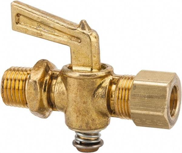 Parker - 1/4" Pipe, 3/8" Tube, Compression Pipe to Male Pipe Drain Cock & Shutoff Valve - 1/4-18 Thread, 30 Max psi - All Tool & Supply