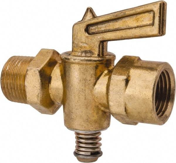 Parker - 3/8" Pipe, Female Pipe to Male Pipe Drain Cock & Shutoff Valve - 3/8-18 Thread, 30 Max psi - All Tool & Supply