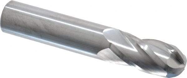 SGS - 5/8" Diam, 1-1/4" LOC, 4 Flute Solid Carbide Ball End Mill - Uncoated, Single End, 3-1/2" OAL, 5/8" Shank Diam, Spiral Flute - All Tool & Supply