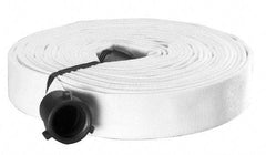 Made in USA - 1-1/2" ID x 1-3/4" OD, 150 Working psi, White Polyester/Rubber Fire Hose, Single Jacket - 1-1/2" NH/NST Ends, 50' Long, -40 to 150°F,450 Burst psi - All Tool & Supply