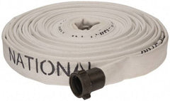 Made in USA - 1-1/2" ID x 1-3/4" OD, 150 Working psi, White Polyester/Rubber Fire Hose, Single Jacket - 1-1/2" NH/NST Ends, 100' Long, -40 to 150°F,450 Burst psi - All Tool & Supply