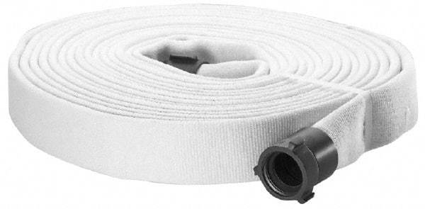 Made in USA - 1-1/2" ID x 1-15/16" OD, 400 Working psi, White Polyester/Rubber Fire Hose, Double Jacket - 1-1/2" NH/NST Ends, 50' Long, -40 to 150°F,1,200 Burst psi - All Tool & Supply