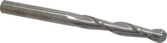 SGS - 1/2" Diam, 3" LOC, 2 Flute Solid Carbide Ball End Mill - Uncoated, Single End, 6" OAL, 1/2" Shank Diam, Spiral Flute - All Tool & Supply