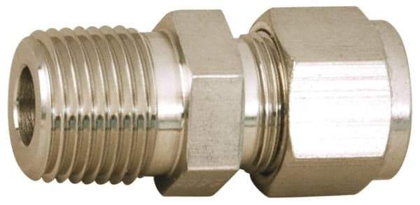 Parker - 1/4" OD, Stainless Steel Male Connector - -425 to 1,200°F, 11/16" Hex, Comp x MNPT Ends - All Tool & Supply