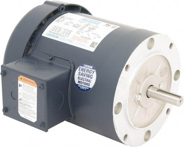 Leeson - 1 Max hp, 1,200 Max RPM, Premium Efficient Electric AC DC Motor - 230/460 V Input, Three Phase, 56C Frame, C-Face Mount, TEFC Enclosure - All Tool & Supply