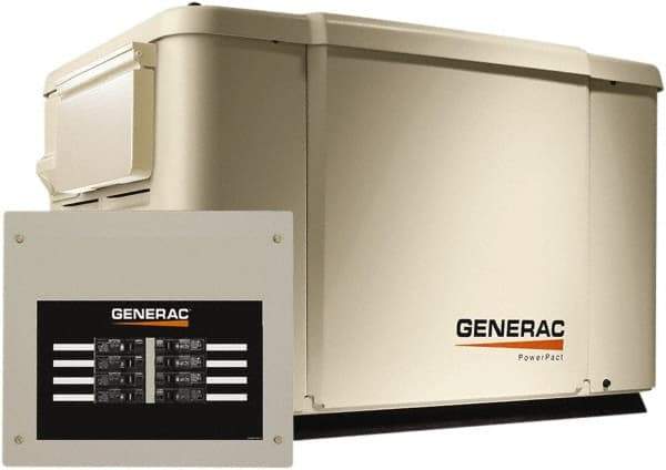 Generac Power - 1 Phase LP & NG Air Cooled Standby Power Generator - 120/240 V, 7.5 (LP) & 6 (NG) kW, OHV, Bisque Aluminum Enclosure, Use 51.6 (LP) & 117 (NG) to Fuel - All Tool & Supply