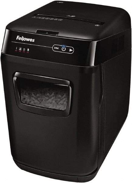 FELLOWES - 5/32 x 1-1/2" Strip, 130 Sheet Automatic, 8 Sheet Manual Sheet Cross Cut Auto Feed Shredder - 20" Long x 13-5/8" Wide x 21-3/8" High, Level 3 Security, 85 Gal Wastebasket - All Tool & Supply