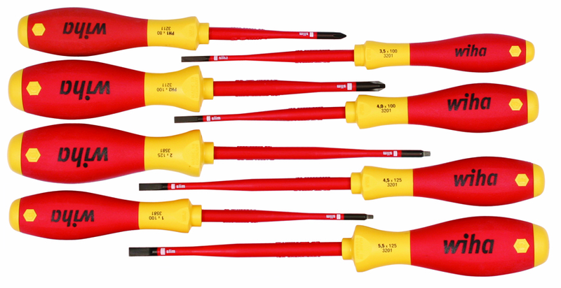 Insulated Slim Integrated Insulation 8 Piece Screwdriver Set Slotted 3.5; 4; 4.5; 5.5; Phillips #1 & 2; Square #1 & 2 - All Tool & Supply