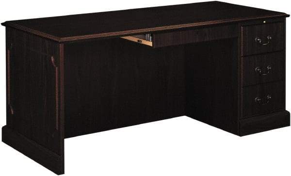 Hon - High Pressure Laminate Left Return Desk with Center Drawer - 66" Wide x 30" Deep x 29-1/2" High, Mahogany - All Tool & Supply