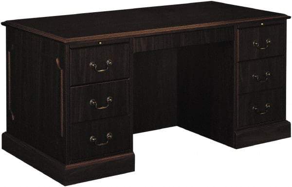 Hon - High Pressure Laminate Double Pedestal Desk with Center Drawer - 60" Wide x 30" Deep x 29-1/2" High, Mahogany - All Tool & Supply