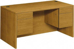 Hon - Woodgrain Laminate Double Pedestal Desk - 60" Wide x 30" Deep x 29-1/2" High, Harvest - All Tool & Supply