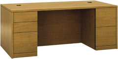 Hon - Woodgrain Laminate Double Pedestal Desk - 72" Wide x 36" Deep x 29-1/2" High, Harvest - All Tool & Supply