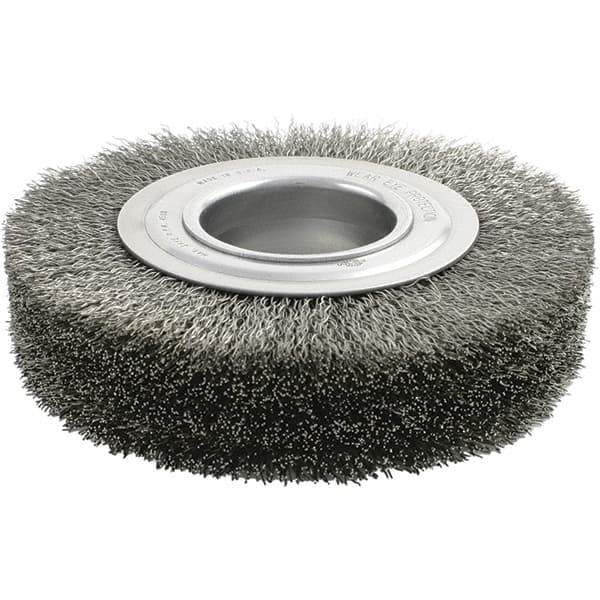 Brush Research Mfg. - 6" OD, 2" Arbor Hole, Crimped Stainless Steel Wheel Brush - 1-3/8" Face Width, 1-1/8" Trim Length, 4,500 RPM - All Tool & Supply