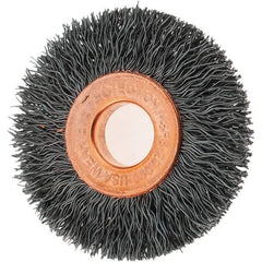 Tru-Maxx - 1-1/2" OD, 3/8" Arbor Hole, Crimped Steel Wheel Brush - 1/4" Face Width, 7/16" Trim Length, 0.0104" Filament Diam, 20,000 RPM - All Tool & Supply