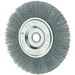 Tru-Maxx - 6" OD, 1/2" Arbor Hole, Crimped Steel Wheel Brush - 3/4" Face Width, 1-1/4" Trim Length, 0.014" Filament Diam, 6,000 RPM - All Tool & Supply