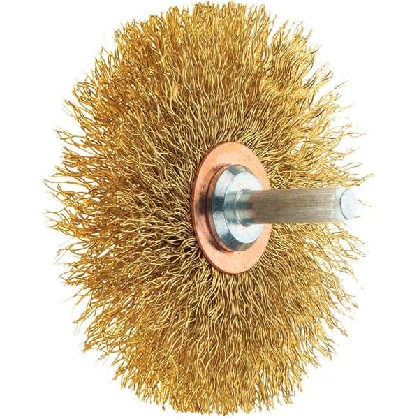 Tru-Maxx - 3" OD, 1/4" Shank Diam, Crimped Brass Wheel Brush - 1/2" Face Width, 1" Trim Length, 0.0118" Filament Diam, 20,000 RPM - All Tool & Supply