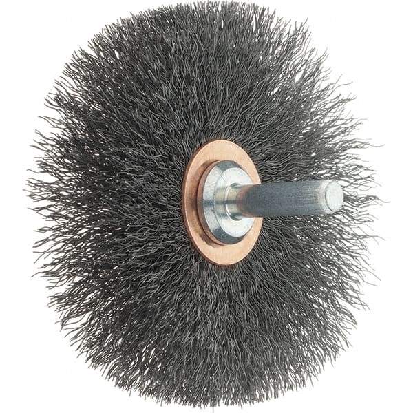 Tru-Maxx - 3" OD, 1/4" Shank Diam, Crimped Steel Wheel Brush - 1/2" Face Width, 1" Trim Length, 0.008" Filament Diam, 12,500 RPM - All Tool & Supply