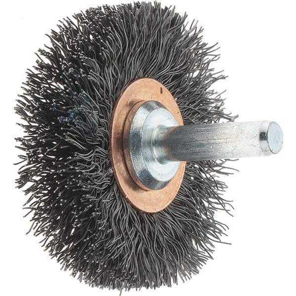 Tru-Maxx - 2" OD, 1/4" Shank Diam, Crimped Steel Wheel Brush - 3/8" Face Width, 1/2" Trim Length, 0.0118" Filament Diam, 20,000 RPM - All Tool & Supply