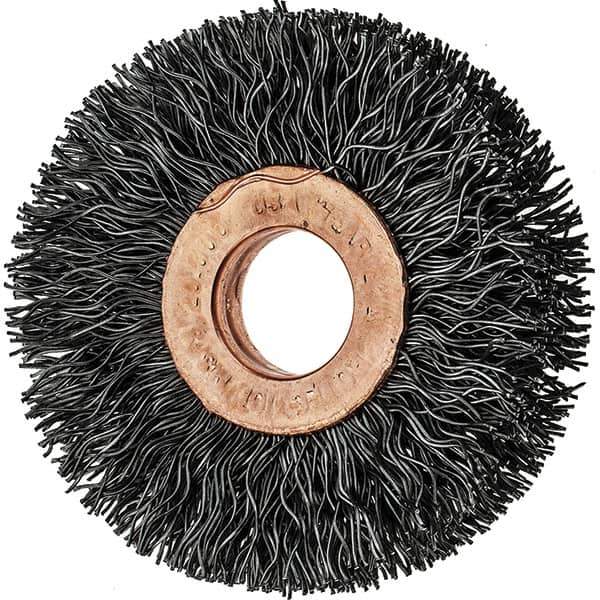 Tru-Maxx - 2" OD, 1/2" Arbor Hole, Crimped Steel Wheel Brush - 3/8" Face Width, 1/2" Trim Length, 0.014" Filament Diam, 20,000 RPM - All Tool & Supply