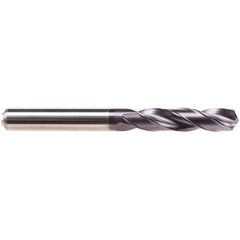 Emuge - 25/64" 140° Spiral Flute Solid Carbide Screw Machine Drill Bit - TiAlN Finish, Right Hand Cut, 47mm Flute Length, 89mm OAL, Four Facet Point, Straight Shank, Through Coolant - All Tool & Supply