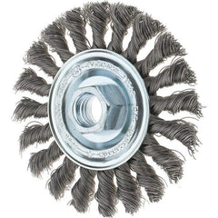 Tru-Maxx - 4" OD, 5/8-11 Arbor Hole, Knotted Steel Wheel Brush - 1/2" Face Width, 7/8" Trim Length, 0.014" Filament Diam, 20,000 RPM - All Tool & Supply