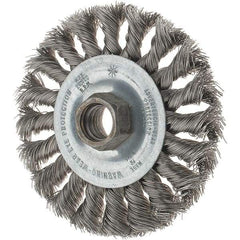 Tru-Maxx - 4" OD, 5/8-11 Arbor Hole, Knotted Stainless Steel Wheel Brush - 1/2" Face Width, 7/8" Trim Length, 0.014" Filament Diam, 20,000 RPM - All Tool & Supply