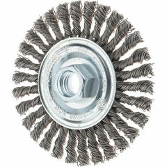 Tru-Maxx - 4" OD, 5/8-11 Arbor Hole, Stringer Bead Stainless Steel Wheel Brush - 1/4" Face Width, 7/8" Trim Length, 0.02" Filament Diam, 20,000 RPM - All Tool & Supply