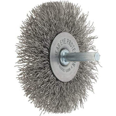 Tru-Maxx - 3" OD, 1/4" Shank Diam, Crimped Stainless Steel Wheel Brush - 1/2" Face Width, 13/16" Trim Length, 0.014" Filament Diam, 20,000 RPM - All Tool & Supply