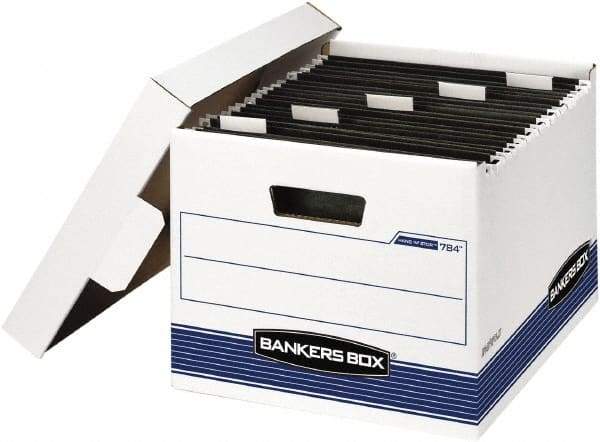 BANKERS BOX - 1 Compartment, 12-5/8" Wide x 10" High x 15-5/8" Deep, Storage Box - Corrugated Cardboard, White/Blue - All Tool & Supply