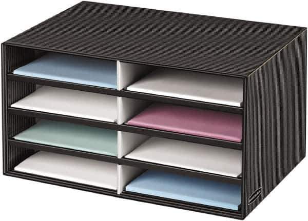 BANKERS BOX - 8 Compartments, 19-1/2" Wide x 10-1/4" High x 12-3/8" Deep, Literature Organizer - Corrugated Cardboard, Black/Gray - All Tool & Supply